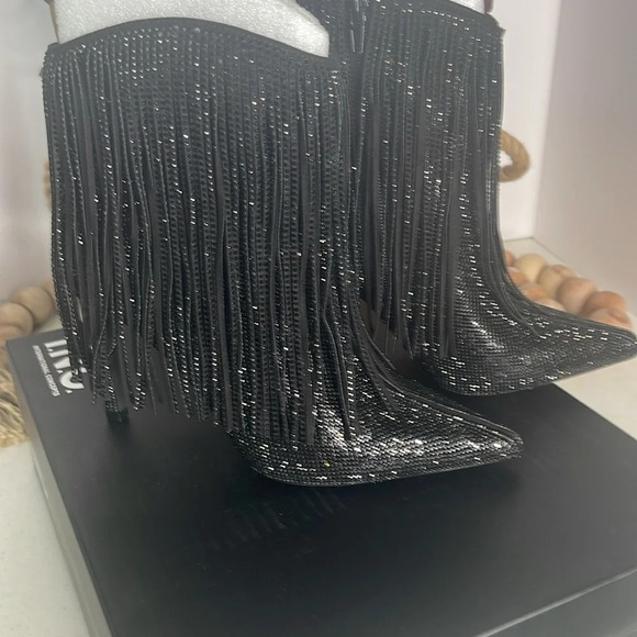 INC Women's Ismeria Fringe Bling Booties, Size 7.5/ Color/ Black Bling - Picture 10 of 12
